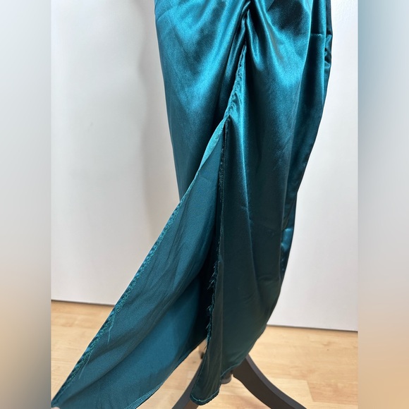 Ruched Draped Satin Dress with Side Slit - Picture 4 of 10